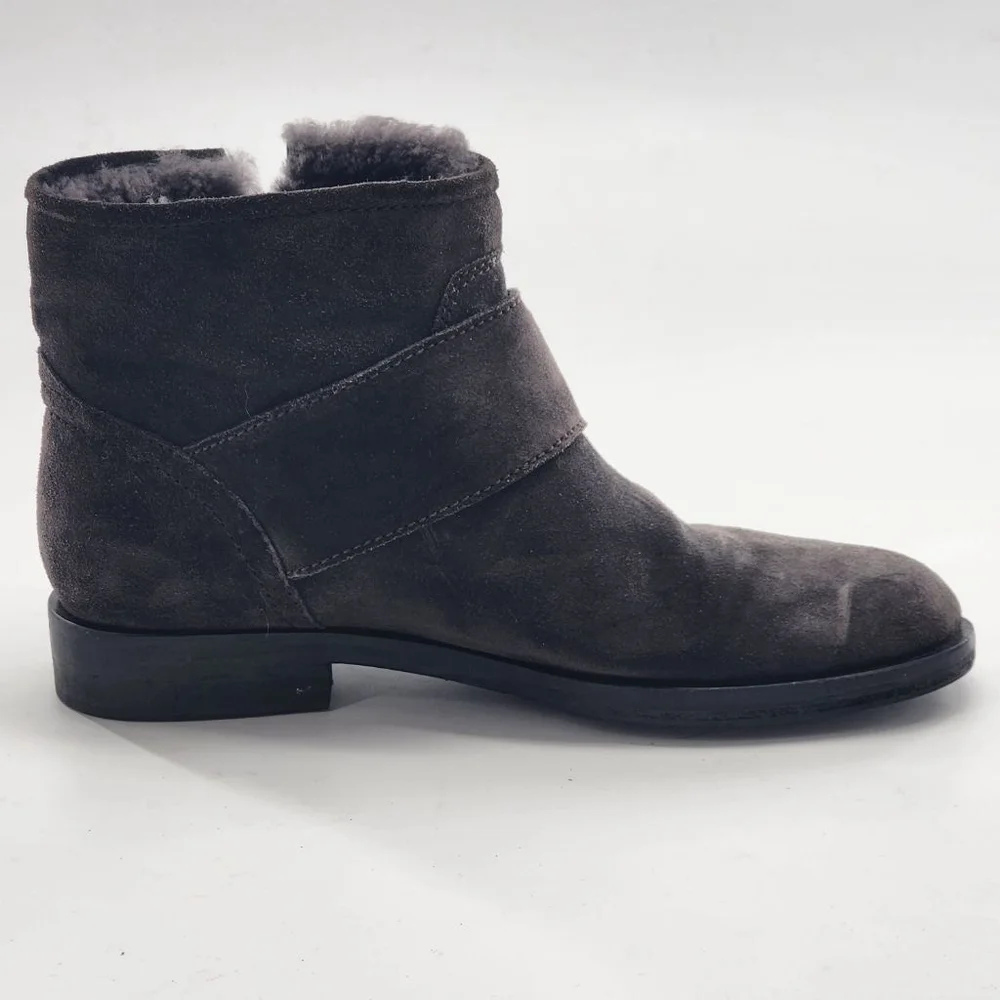 SIGERSON MORRISON $525 Suna 2 Gray Shearling Buckle Suede Ankle Booties Size 7‎